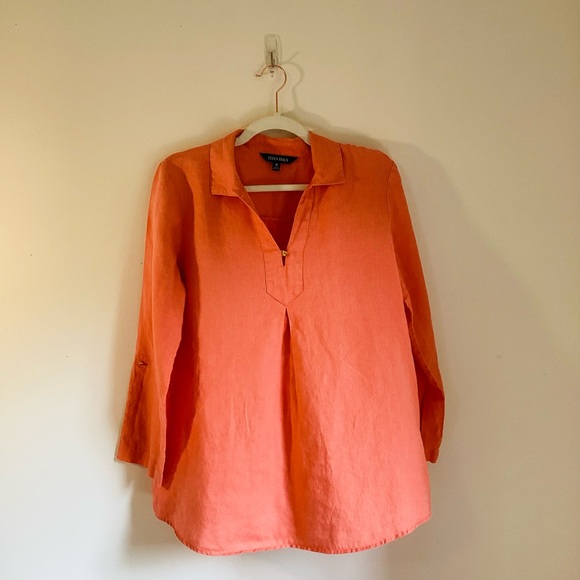 Ellen Tracy orange linen blouse SIZE M - Picture 2 of 11